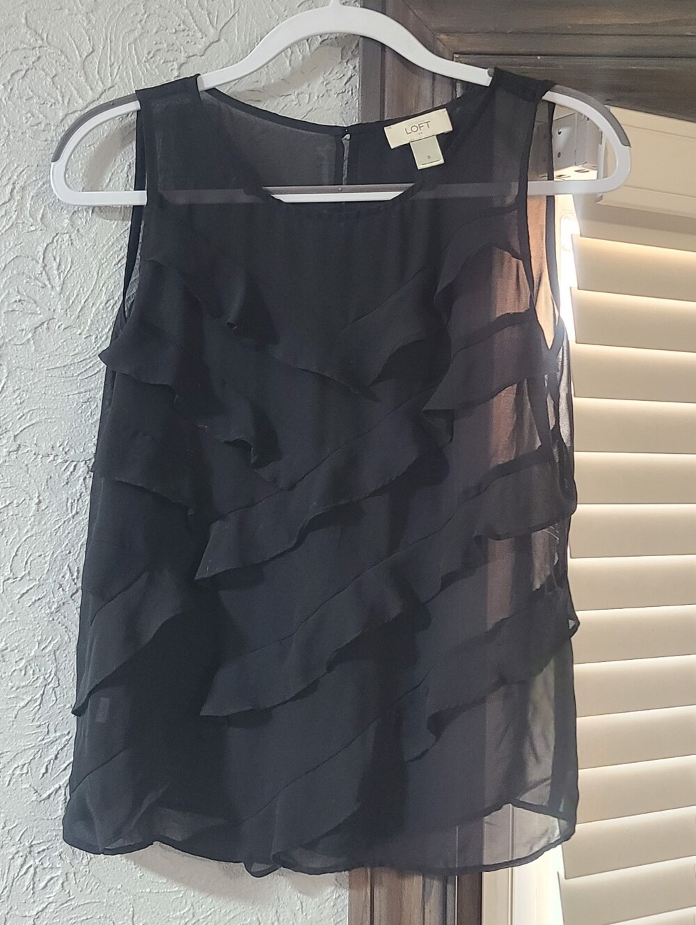 LOFT Black Ruffle  Tiered Ruffles Sheer Sleeveless Top